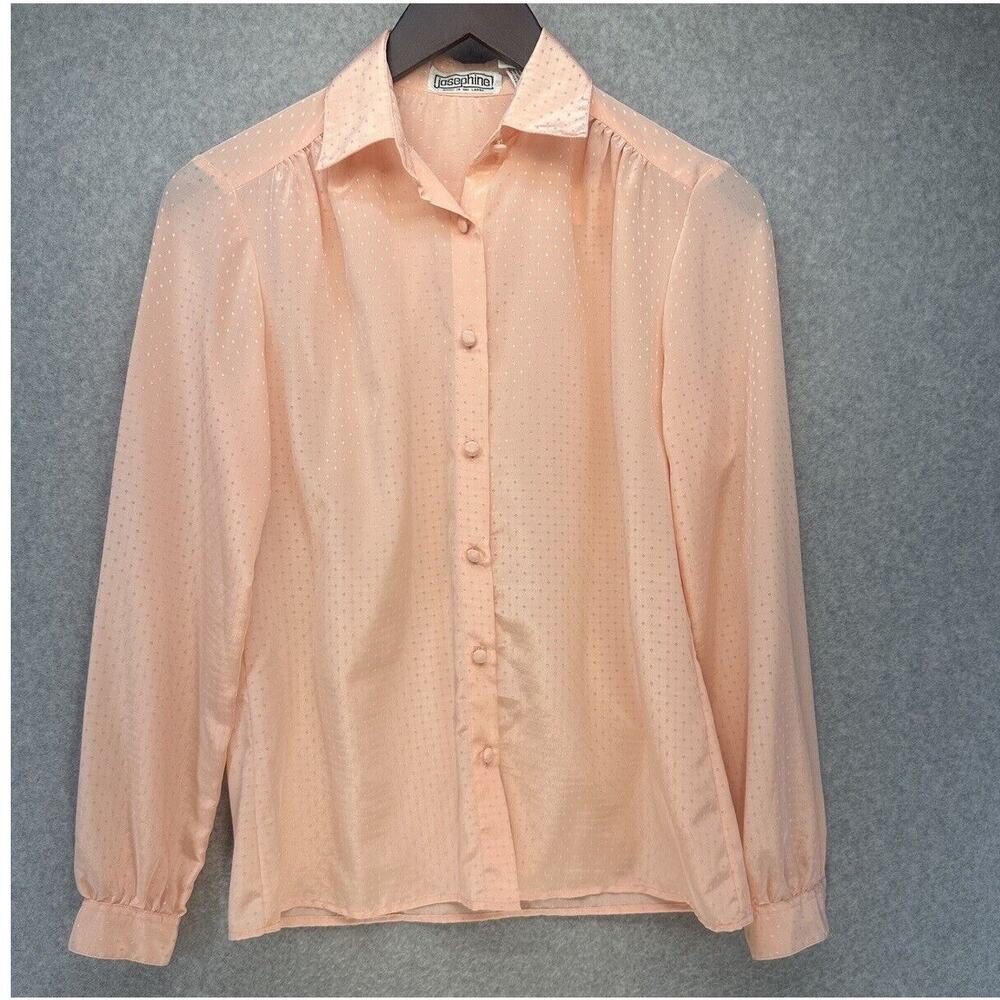 Vintage Josephine Womens Blouse Top Silky Soft Pink Button Down Long Sleeve M